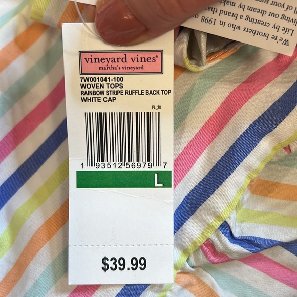 NWT Girls Vineyard Vines Woven Rainbow Stripe Ruffle Back Top White With Stripe - Picture 6 of 7
